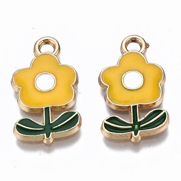 

PandaHall Eco-Friendly Zinc Alloy Pendants, with Enamel, Flower, Cadmium Free & Nickel Free & Lead Free, Golden, Gold, 19.5x11x2.5mm, Hole...