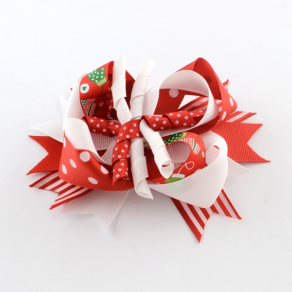 

PandaHall Christmas Grosgrain Bowknot Alligator Hair Clips, with Iron Clips, Red, Platinum, 105x130mm, clip: 56x8mm Polyester Red
