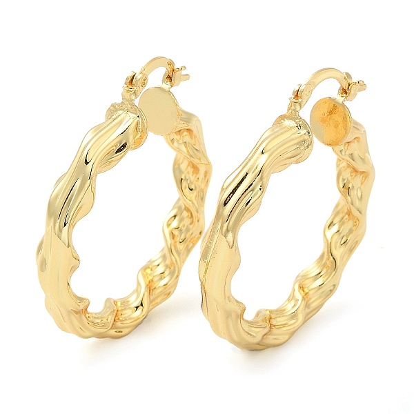 

PandaHall Rack Plating Brass Hoop Earrings, Long-Lasting Plated, Cadmium Free & Lead Free, Real 18K Gold Plated, 39.5x34x6.5mm Brass Round