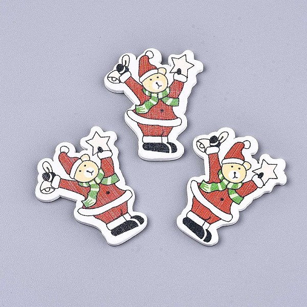 

PandaHall Christmas Theme Printed Natural Wood Cabochons, Dyed, Santa Bear, Orange Red, 41x34x2mm Wood Bear