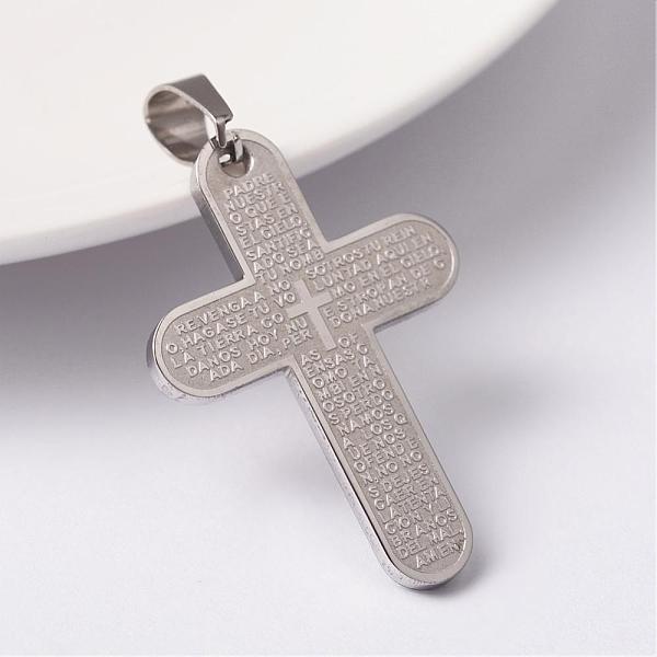 

PandaHall 304 Stainless Steel Pendants, Cross with Lord's Prayero, Stainless Steel Color, 37x25.5x2mm, Hole: 9x5mm 304 Stainless Steel Cross