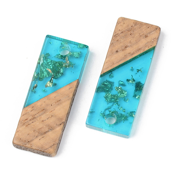 

PandaHall Transparent Resin & Walnut Wood Pendants, with Gold Foil, Rectangle, Dark Turquoise, 23x8.5x3mm, Hole: 2mm Resin+Wood Rectangle..., Cyan