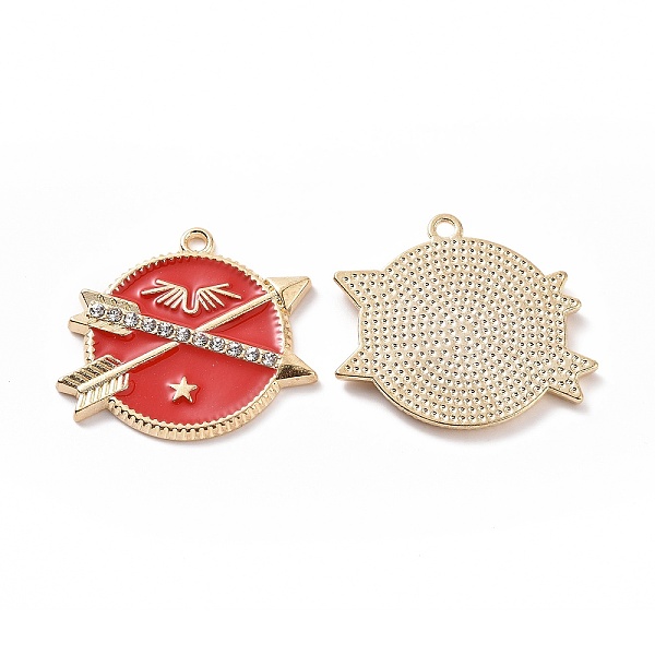 

PandaHall Alloy Enamel Pendants, with Rhinestone, Flat Round with Arrow Charm, Light Gold, 25.5x30x2.5mm, Hole: 1.8mm Alloy..., Red
