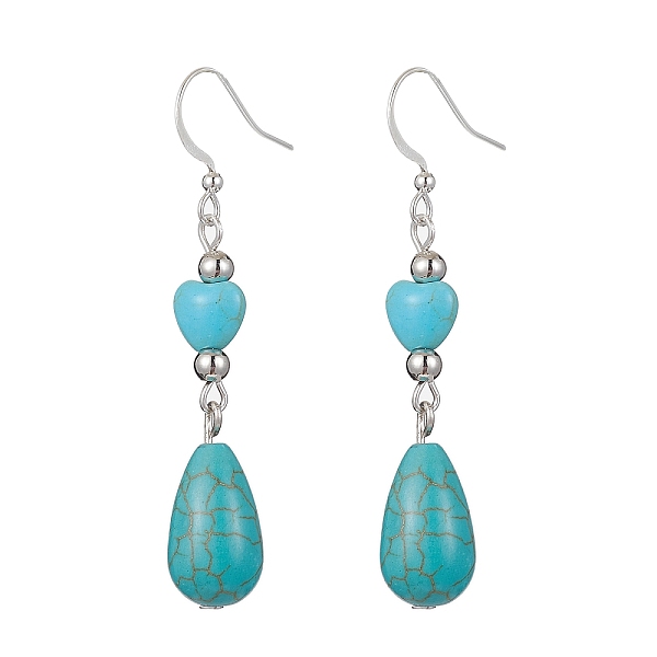 

PandaHall Teardrop & Heart Synthetic Turquoise Dangle Earrings, Silver Plated Brass Earring for Women, 56~57x10mm Synthetic Turquoise...