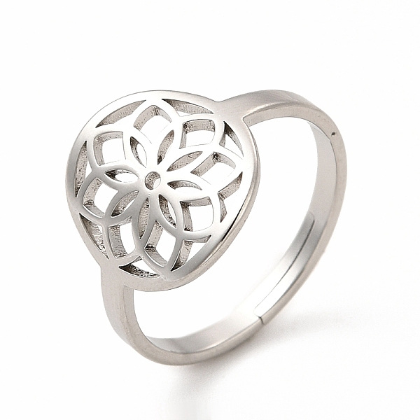 

PandaHall 304 Stainless Steel Flower Adjustable Ring for Women, Stainless Steel Color, US Size 6(16.5mm) 304 Stainless Steel