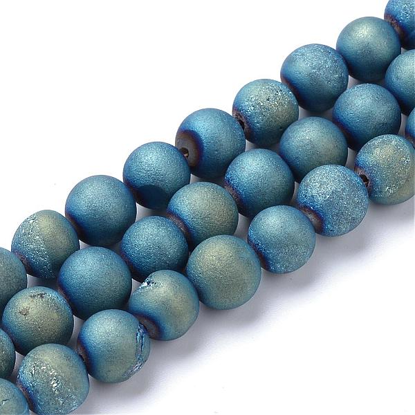 

PandaHall Electroplated Natural Druzy Geode Agate Bead Strands, Matte Style, Round, Green Plated, 6mm, Hole: 1mm, about 62pcs/strand, 14.6...