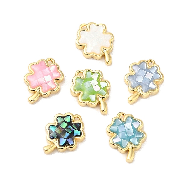 

PandaHall Rack Plating Brass & Shell Clover Charms with Epoxy Resin, Long-lasting Plated, Cadmium Free & Lead Free, Real 18K Gold Plated..., Multicolor