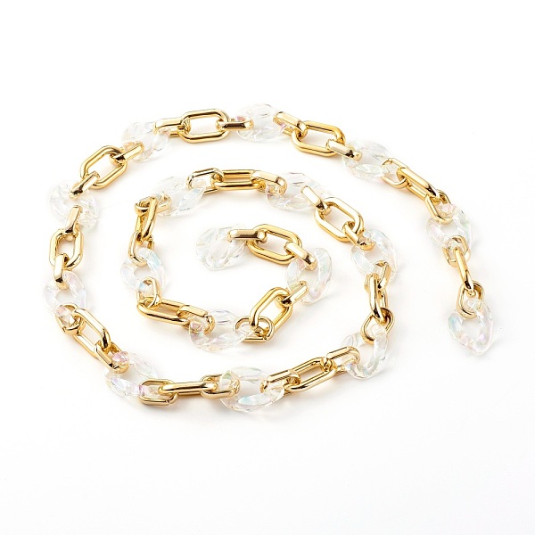 

PandaHall Handmade CCB Plastic Cable Chains, with Transparent Acrylic Linking Rings, Clear AB, Golden, 30x20.5x6mm, 19~27x12~16.5x4~4.5mm..., White
