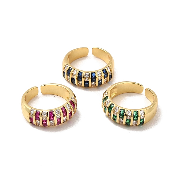 

PandaHall Cubic Zirconia Rectangle Open Cuff Ring, Real 18K Gold Plated Brass Jewelry for Women, Lead Free & Cadmium Free, Mixed Color..., Multicolor