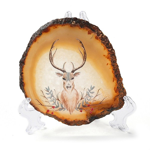 

PandaHall Printed Natural Agate Slice Stone Ornament, for Good Luck Home Office Decor, Deer, 125~135x95~135x6.5~9mm Natural Agate Deer..., Multicolor