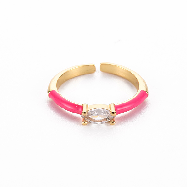 

PandaHall Brass Enamel Cuff Rings, Open Rings, Solitaire Rings, with Clear Cubic Zirconia, Nickel Free, Horse Eye, Golden, Deep Pink, US...