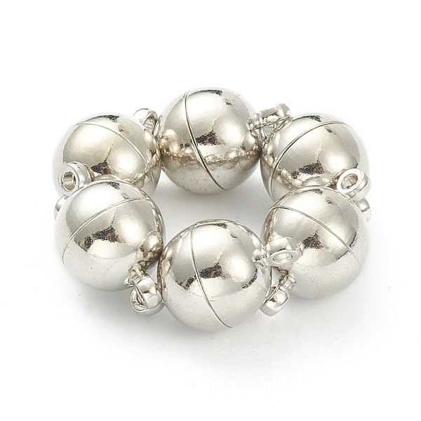 

PandaHall Brass Magnetic Clasps with Loops, Round, Platinum, 16x10mm, Hole: 1.5mm Brass Round