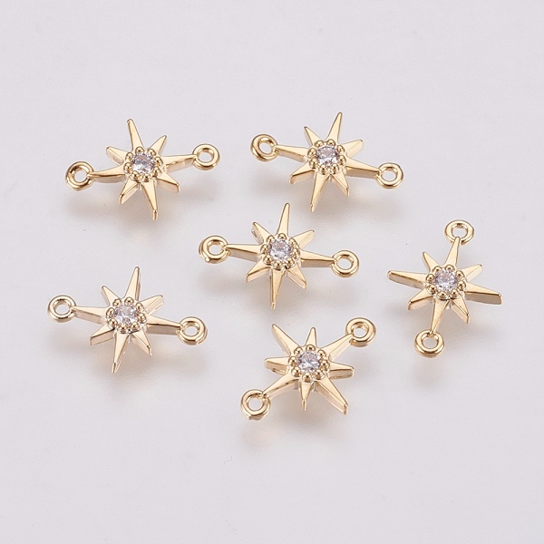 

PandaHall Brass Micro Pave Cubic Zirconia Links, Long-Lasting Plated, Star, Nickel Free, Real 18K Gold Plated, 11.5x8.5x1.8mm, Hole: 0.8mm...