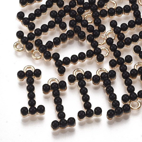 PandaHall Acrylic Pendants, with Alloy Findings, Letter, Light Gold, Black, Letter. I, 17.5x7.5x3.5mm, Hole: 1.6mm Alloy+Acrylic Letter I...