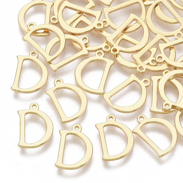 

PandaHall Brass Charms, Nickel Free, Flat Round with Letter, Letter D, Real 18K Gold Plated, 11.5x8x1mm, Hole: 0.8mm Brass Letter
