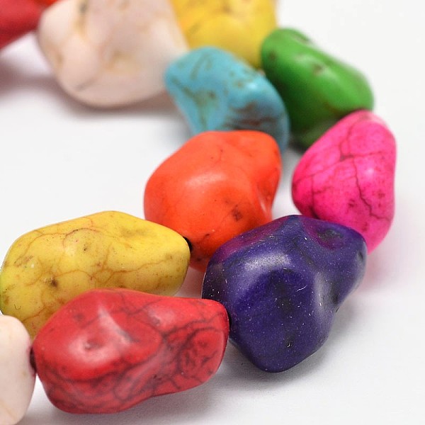 

PandaHall Nuggets Synthetic Turquoise Bead Strands, Dyed, Mixed Color, 16~19x12~15mm, Hole: 1mm, about 402pcs/1000g Synthetic Turquoise..., Multicolor