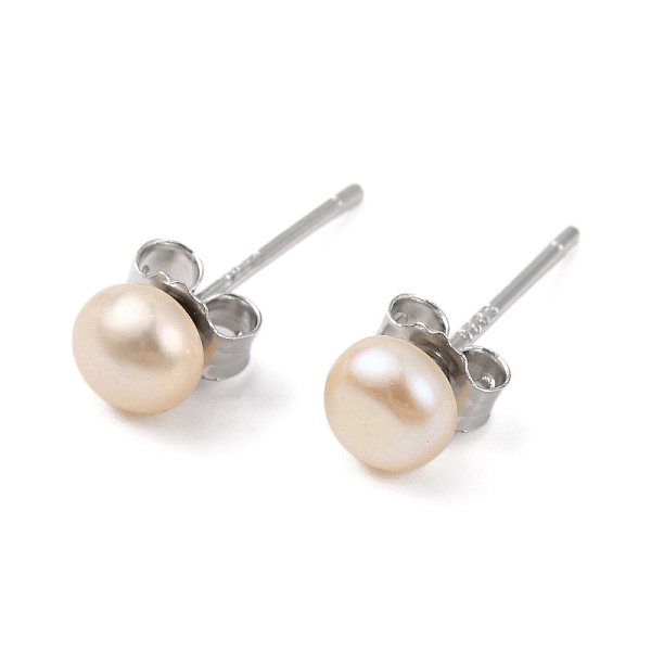 

PandaHall Natural Pearl Round Bead Stud Earrings, with Real Platinum Plated 925 Sterling Silver Findings, Blanched Almond, 14x4~5mm Pearl...