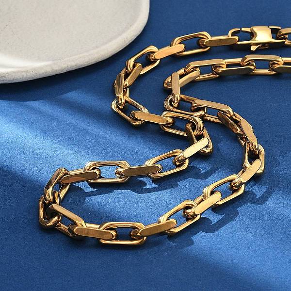 Ion Plating(IP) 304 Stainless Steel Paperclip Chain Necklaces for Women Men