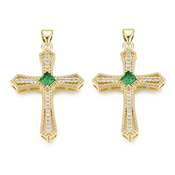

PandaHall Brass Micro Pave Cubic Zirconia Pendants, with Brass Snap on Bails, Real 18K Gold Plated, Nickel Free, Cross, Green, 35.5x24x5.5mm...
