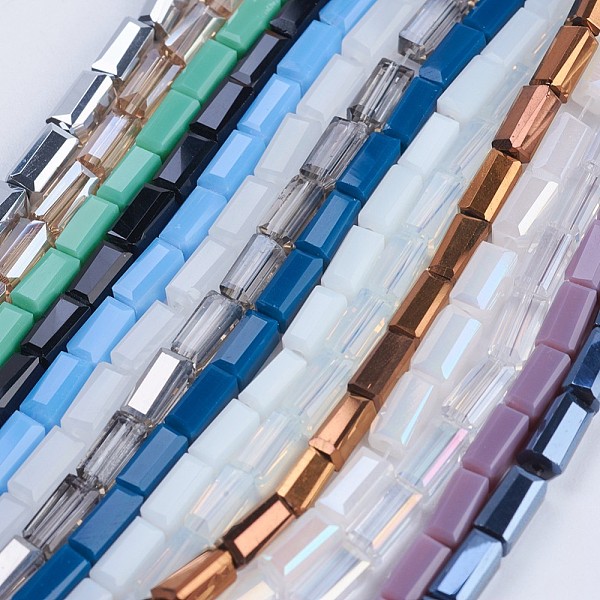 

PandaHall Glass Beads Strands, Mixed Style, Faceted, Cuboid, Mixed Color, 6.5~7x3~3.5x3~3.5mm, Hole: 0.5mm, about 80pcs/strand, 20.6~22 inch..., Multicolor