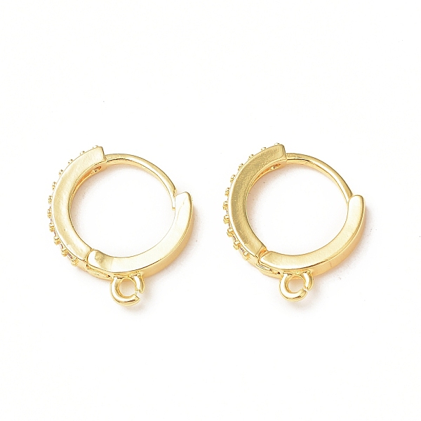 PandaHall Brass Micro Pave Clear Cubic Zirconia Hoop Earring Finding, Round, with Horizontal Loops, Golden, 17x14x2.5mm, Hole: 1.2mm, Pin...