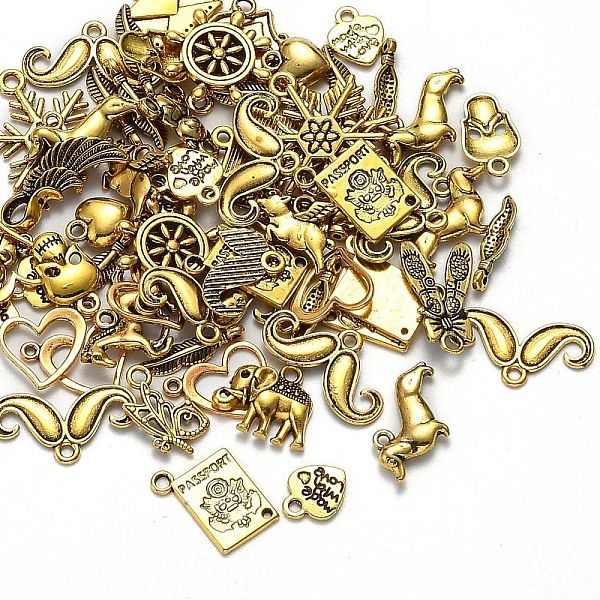 

PandaHall Mixed Tibetan Style Alloy Pendants, Mixed Shapes, Antique Golden, 10~60x5~60mm, Hole: 1~9mm Alloy Mixed Shapes