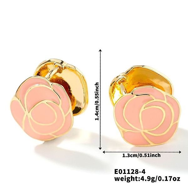 Boucles d'oreilles créoles vintage en laiton émaillé avec camélia des montagnes