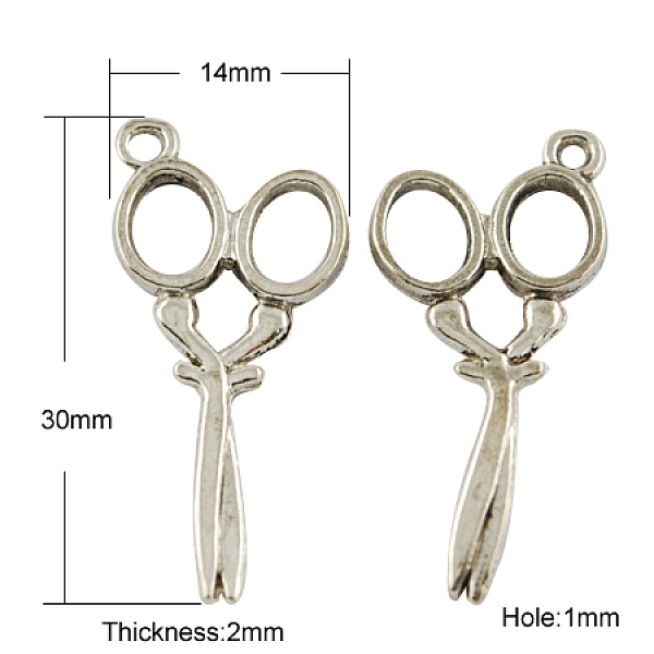 

PandaHall Tibetan Style Alloy Pendants, Scissor, Cadmium Free & Lead Free, Antique Silver, 30x14x2mm, Hole: 1mm Alloy Tool