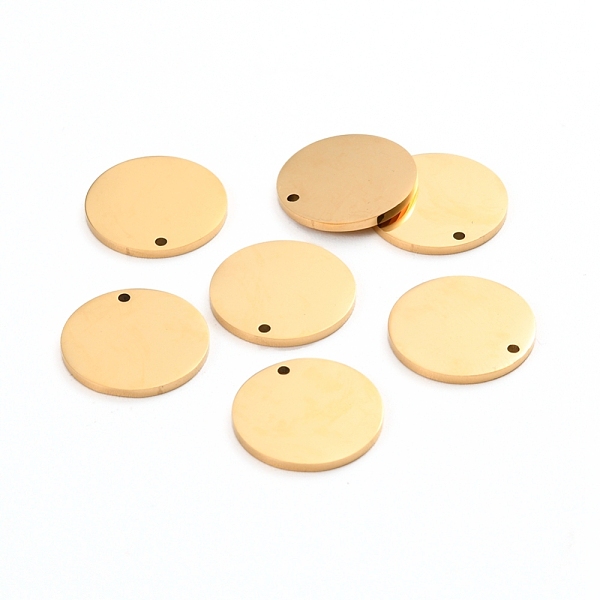

PandaHall Ion Plating(IP) 304 Stainless Steel Charms, Polished, Stamping Blank Tag, Laser Cut, Flat Round, Golden, 15x1mm, Hole: 1.2mm 304...