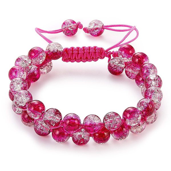 

PandaHall Sparkling Round Glass Braided Bead Bracelet, Double Layered Wrap Adjustable Bracelet for Women, Medium Violet Red, Inner Diameter...
