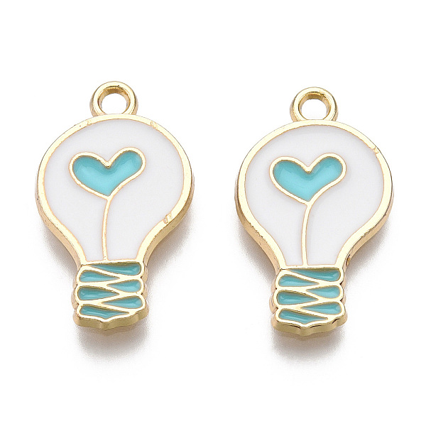 

PandaHall Alloy Enamel Pendants, Light Gold, Bulb, Light Sky Blue, 20x12x2mm, Hole: 1.8mm Alloy+Enamel Others