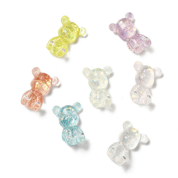 

PandaHall Transparent Resin Cabochons, 3D Glitter Bear, Mixed Color, 28x19x11mm Resin Bear Multicolor
