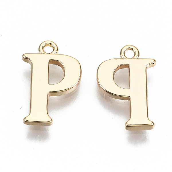 

PandaHall Brass Charms, Nickel Free, Letter, Real 18K Gold Plated, Letter.P, P: 14x9x1mm, Hole: 1.2mm Brass Letter P
