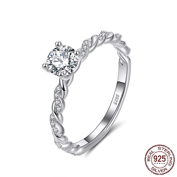 

PandaHall Rhodium Plated 925 Sterling Silver Finger Ring, Cubic Zirconia Birthstone Ring, Twisted Ring for Women, with S925 Stamp, Real..., Clear