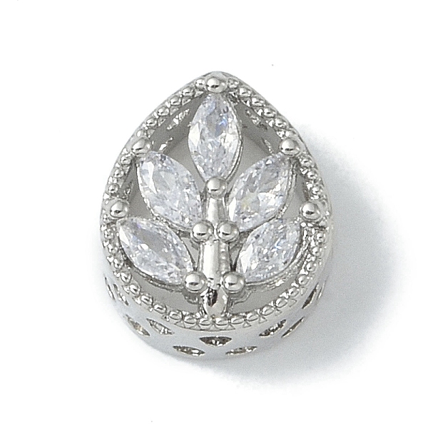 

PandaHall Rack Plating Brass Micro Pave Cubic Zirconia Beads, Long-Lasting Plated, Lead Free & Cadmium Free, Teardrop with Leaf, Platinum..., Clear