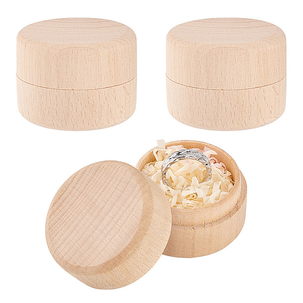 PandaHall Round Beechwood Jewelry Storage Gift Box with Lid, Blank Wooden Jewelry Case for Rings Earrings Storage, Blanched Almond...
