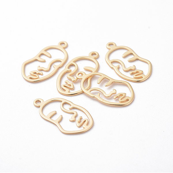 

PandaHall Brass Pendants, Cut-Out, Face, Nickel Free, Real 18K Gold Plated, 20x11x1mm, Hole: 1.4mm Brass Body