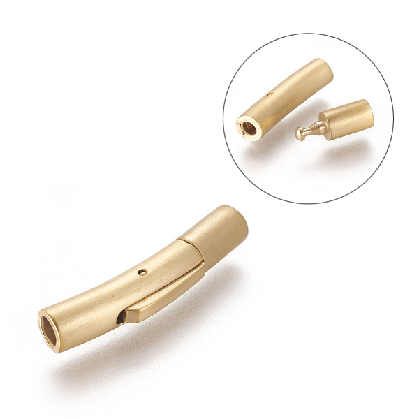 

PandaHall 304 Stainless Steel Bayonet Clasps, Column, Matte Gold Color, 27~27.3x5~6x6mm, Hole: 3mm 304 Stainless Steel