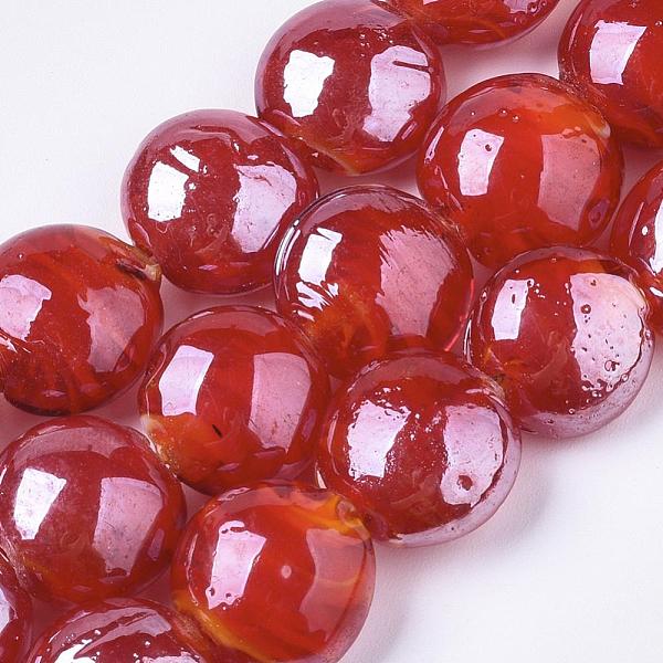 

PandaHall Handmade Lampwork Beads, Pearlized, Flat Round, Red, 16x8mm Lampwork Flat Round Red