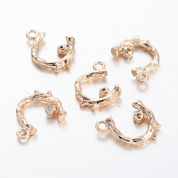 

PandaHall Branch Light Gold Plating Brass Glass Rhinestone Charms, 12x10x2.5mm, Hole: 1mm Brass+Rhinestone Branch