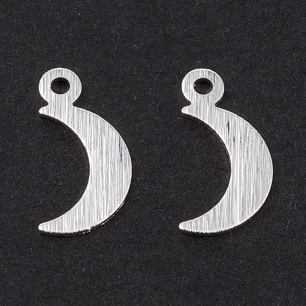 PandaHall Brass Charms, Long-Lasting Plated, Moon, 925 Sterling Silver Plated, 11.5x5.5x0.4mm, Hole: 1mm Brass Moon