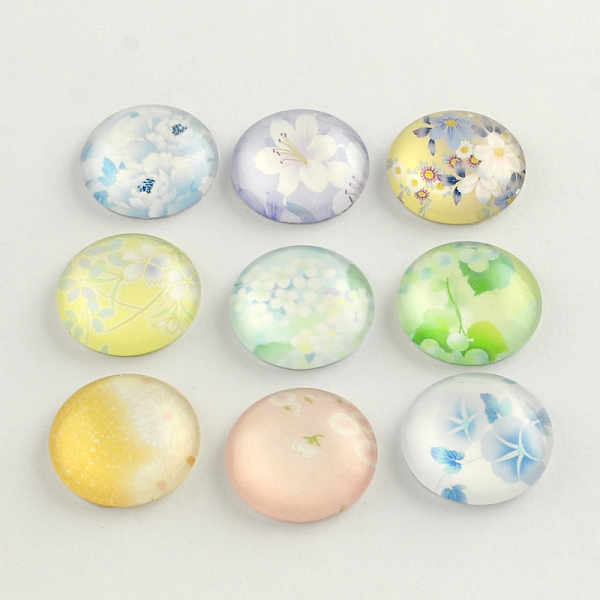 

PandaHall Flower Pattern Flatback Half Round Glass Dome Cabochons for DIY Projects, Mixed Color, 10x3.5mm Glass Half Round Multicolor