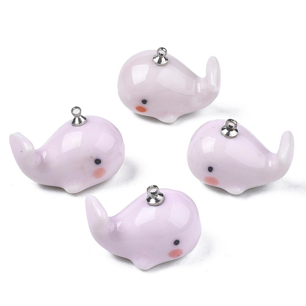 

PandaHall Handmade Porcelain Pendants, with Platinum Plated Brass Findings, Famille Rose Style, Whale, Pink, 25~28x16~17x18~19mm, Hole...