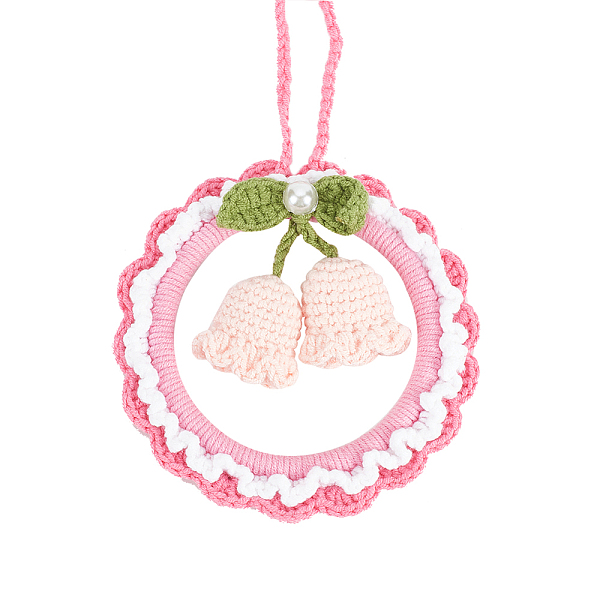 PandaHall Crochet Lily of The Valley Hanging Pendant, for Auto Rear View Mirror and Car Interior Hanging Accessories, Hot Pink, 285~380mm...