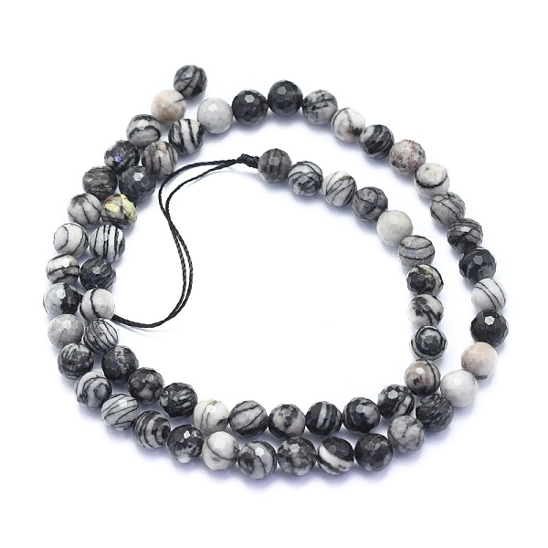 Natural Black Silk Stone/Netstone Beads Strands
