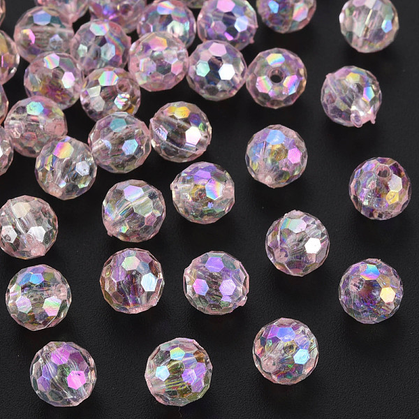 

PandaHall Transparent Acrylic Beads, AB Color, Round, Faceted, Pink, 8mm, Hole: 1.6mm, about 1810pcs/500g Acrylic Round Pink