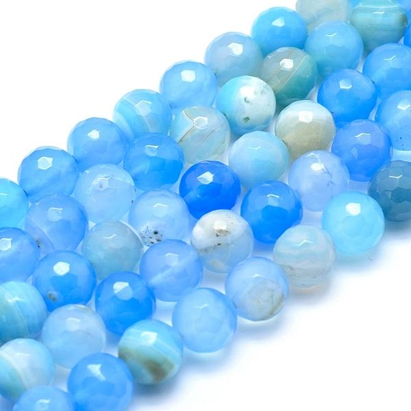 

PandaHall Natural Agate Beads, Dyed, Faceted Round, Sky Blue, 6mm, Hole: 1mm, about 61pcs/strand, 14.3 inch(36.5cm) Natural Agate Round Blue