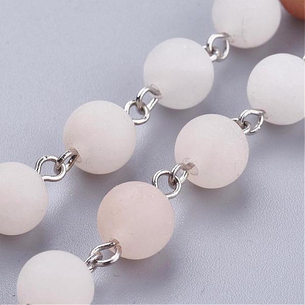 

PandaHall Frosted Natural Pink Aventurine Handmade Beaded Chains, Unwelded, for Necklaces Bracelets Making, with Brass Findings, Platinum...