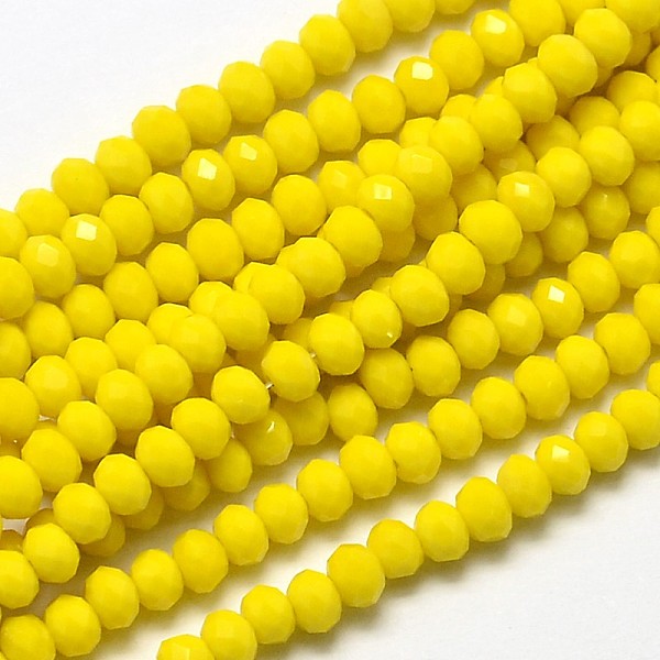 

PandaHall Faceted Rondelle Glass Beads Strands, Yellow, 3.5x2mm, Hole: 0.5mm, about 148pcs/strand, 14.9 inch Glass Rondelle Yellow