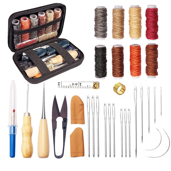 

PandaHall Sewing Tool Sets, including Stainless Steel Scissor, Polyester Thread, Needle Threaders, Iron Thimble, Tape Measure, Sewing Seam..., Multicolor